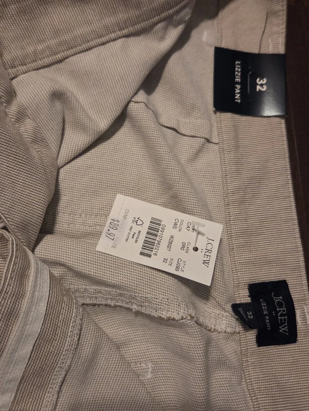 J. Crew Lizzie wide leg pant & matching Vest Neutral Beige Striped Linen-Blend